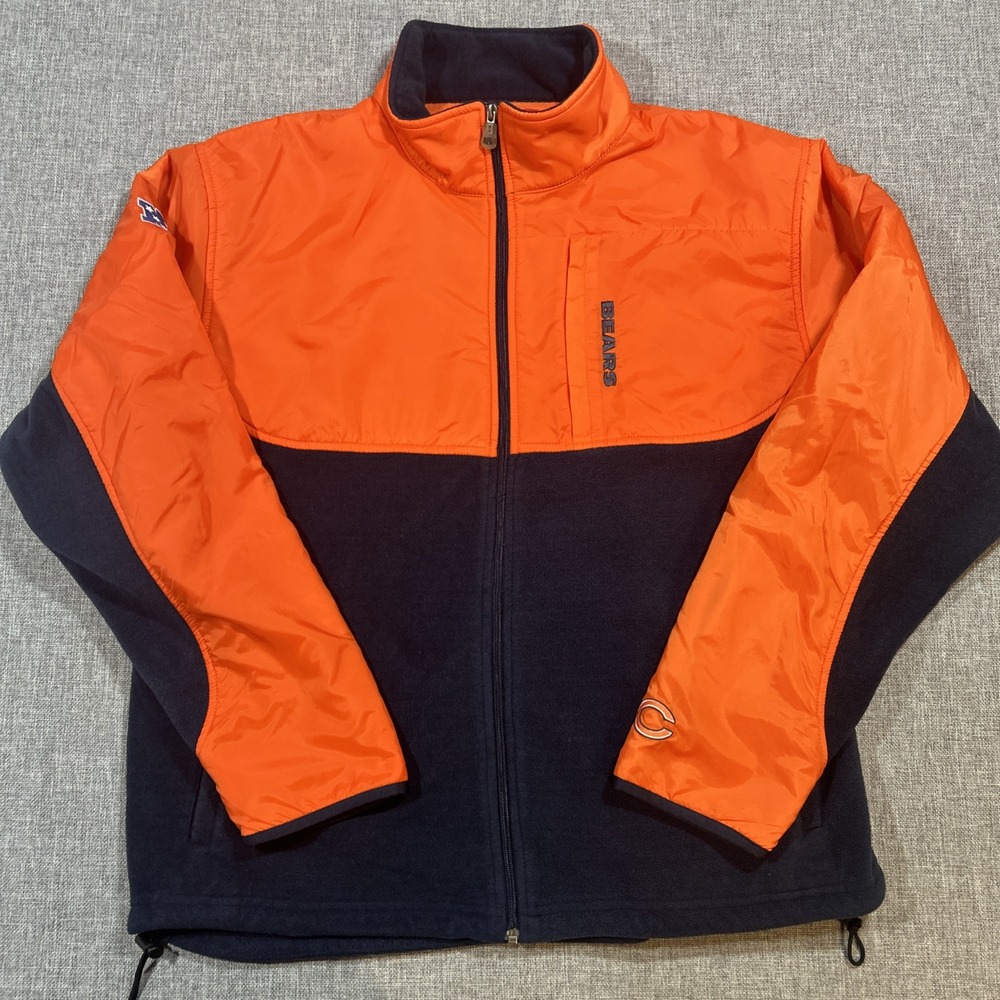 Chicago Bears Jacket Mens Large Full Zip Orange Navy Fleece Hybrid NFL